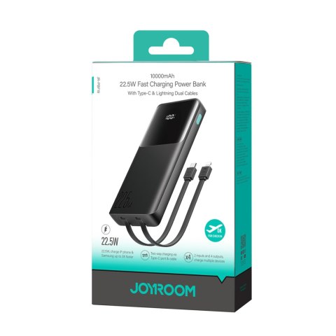 Powerbank 10000mAh z wbudowanymi kablami USB-C iPhone Lightning - czarny Powerbank 10000mAh z wbudowanymi kablami USB-C iPhone Lightning - czarny