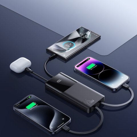 Powerbank 10000mAh z wbudowanymi kablami USB-C iPhone Lightning - czarny Powerbank 10000mAh z wbudowanymi kablami USB-C iPhone Lightning - czarny
