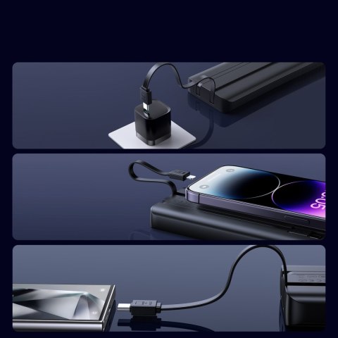 Powerbank 10000mAh z wbudowanymi kablami USB-C iPhone Lightning - czarny Powerbank 10000mAh z wbudowanymi kablami USB-C iPhone Lightning - czarny
