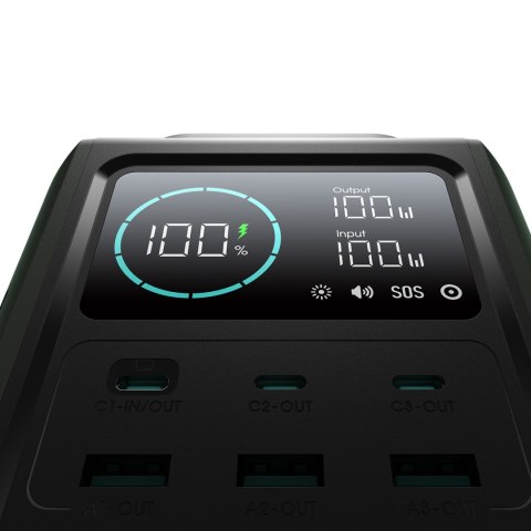 Powerbank turystyczny 75000mAh 100W USB-C USB-A lampka sygnał SOS - zielony Powerbank turystyczny 75000mAh 100W USB-C USB-A lampka sygnał SOS - zielony