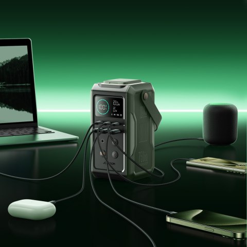 Powerbank turystyczny 75000mAh 100W USB-C USB-A lampka sygnał SOS - zielony Powerbank turystyczny 75000mAh 100W USB-C USB-A lampka sygnał SOS - zielony