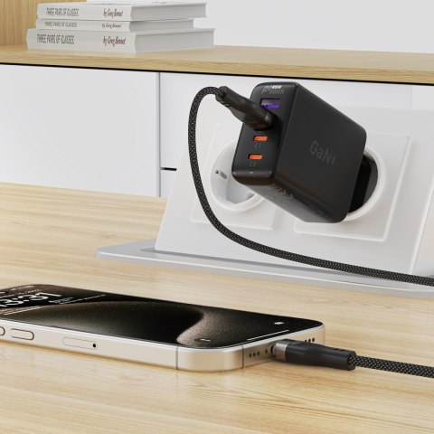 Kabel przewód USB-A - USB-C 3A z magnetycznym organizerem 1.2m - czarny