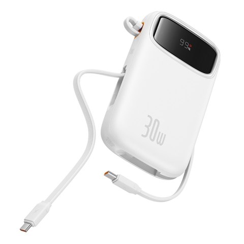 Powerbank QPow 2 20000mAh 30W z 2 wbudowanymi kablami USB-C - biały
