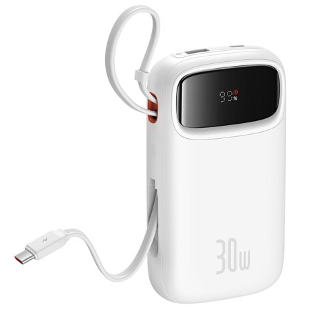 Powerbank QPow 2 20000mAh 30W z 2 wbudowanymi kablami USB-C - biały
