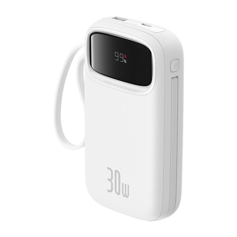 Powerbank QPow 2 20000mAh 30W z 2 wbudowanymi kablami USB-C - biały