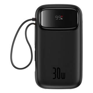 Powerbank QPow 2 20000mAh 30W z 2 wbudowanymi kablami USB-C - czarny