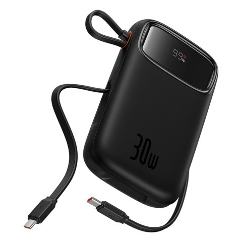 Powerbank QPow 2 20000mAh 30W z 2 wbudowanymi kablami USB-C - czarny