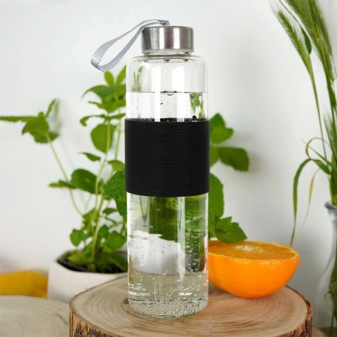 SZKLANA BUTELKA NA WODĘ 600ml 259152-C CZARNA SZKLANA BUTELKA NA WODĘ 600ml 259152-C CZARNA