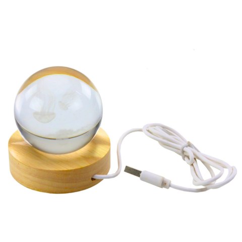 Świecąca Kryształowa Kula 3D Meduza Lampka Drewniana Podstawka Świecąca Kryształowa Kula 3D Meduza Lampka Drewniana Podstawka