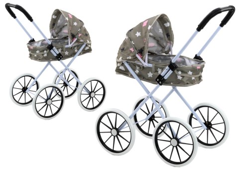 Wózek Dla Lalek Duże Koła Składany Gwiazdki Chmurki Szary 60cm Wózek Dla Lalek Duże Koła Składany Gwiazdki Chmurki Szary 60cm