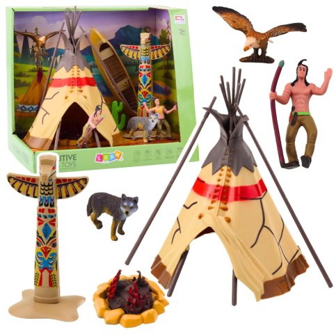 Zestaw Indiański Figurki Wioska Indianie Namiot Tipi KajakTotem Zestaw Indiański Figurki Wioska Indianie Namiot Tipi KajakTotem