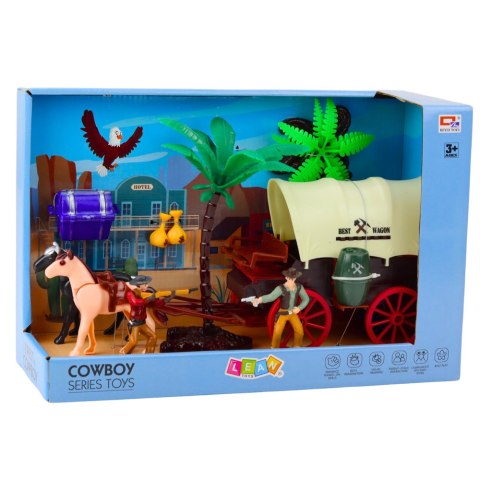 Zestaw Kowbojski Figurki Wóz Westernowy Konie Kowboj Palmy Zestaw Kowbojski Figurki Wóz Westernowy Konie Kowboj Palmy