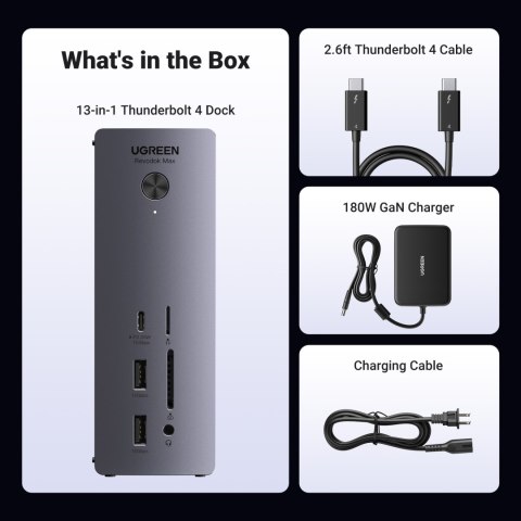 13w1 Stacja dokująca Thunderbolt 4 / USB-A / DP / RJ45 / czytnik SD TF / USB-C / mini jack 13w1 Stacja dokująca Thunderbolt 4 / USB-A / DP / RJ45 / czytnik SD TF / USB-C / mini jack