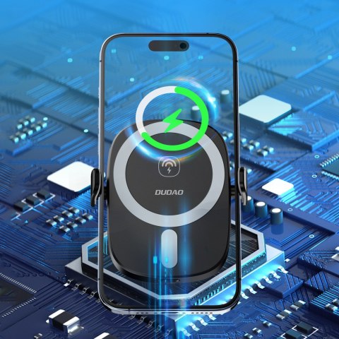 Uchwyt samochodowy do telefonu z ładowarką indukcyjną na kratkę kokpit 15W - czarny Uchwyt samochodowy do telefonu z ładowarką indukcyjną na kratkę kokpit 15W - czarny