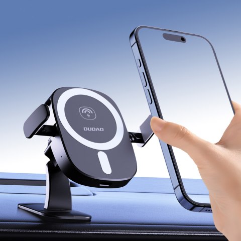 Uchwyt samochodowy do telefonu z ładowarką indukcyjną na kratkę kokpit 15W - czarny Uchwyt samochodowy do telefonu z ładowarką indukcyjną na kratkę kokpit 15W - czarny