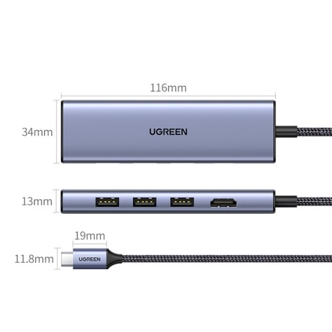 6w1 HUB Adapter USB-C - HDMI / USB-A / czytnik kart SD TF - szary 6w1 HUB Adapter USB-C - HDMI / USB-A / czytnik kart SD TF - szary