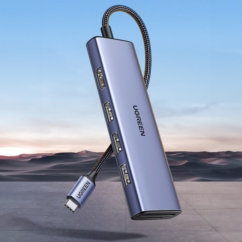 6w1 HUB Adapter USB-C - HDMI / USB-A / czytnik kart SD TF - szary 6w1 HUB Adapter USB-C - HDMI / USB-A / czytnik kart SD TF - szary