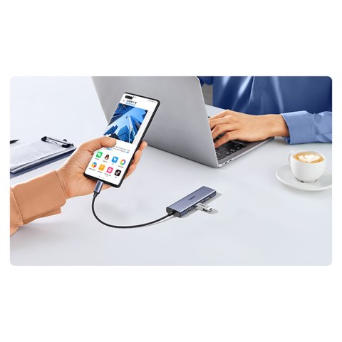 6w1 HUB Adapter USB-C - HDMI / USB-A / czytnik kart SD TF - szary 6w1 HUB Adapter USB-C - HDMI / USB-A / czytnik kart SD TF - szary