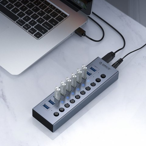 Hub BT2U3-16AB z włącznikami 16x USB-A - szary Hub BT2U3-16AB z włącznikami 16x USB-A - szary