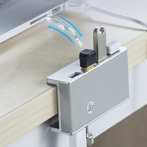 Hub rozdzielacz MH4PU na zacisk do biurka monitora 4x USB-A - srebrny