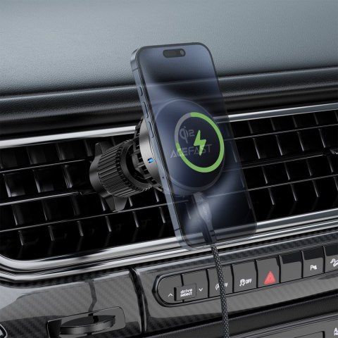 Uchwyt samochodowy z ładowarką magnetyczną do telefonu na kratkę nawiewu 15W - czarny Uchwyt samochodowy z ładowarką magnetyczną do telefonu na kratkę nawiewu 15W - czarny