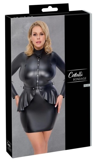 Cottelli BONDAGE - Czarna Matowa Sukienka Z Mankietami Na Łańcuszku 2XL