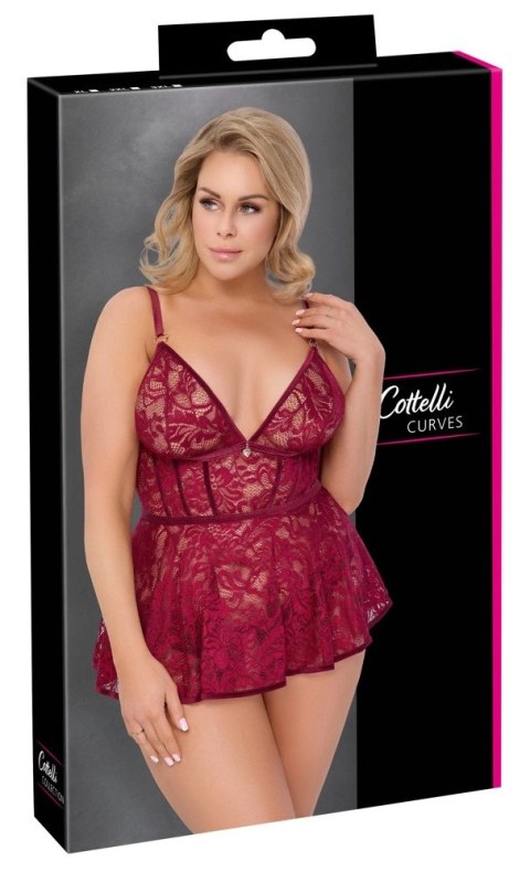 Cottelli CURVES - Seksowna Koronkowa Babydoll + Majteczki Bez Krocza Czerwone 3XL