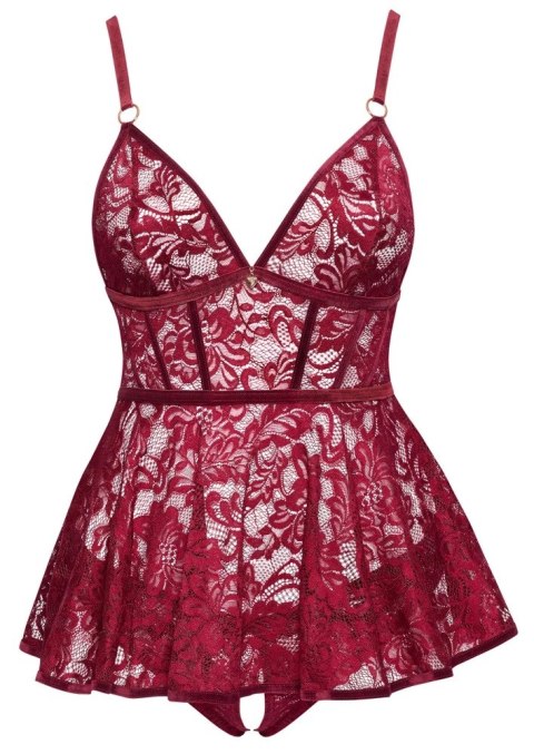 Cottelli CURVES - Seksowna Koronkowa Babydoll + Majteczki Bez Krocza Czerwone XL