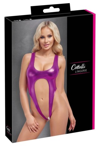 Cottelli LINGERIE - Seksowne Metalicznie Różowe Body Mocno Odkryte L/XL