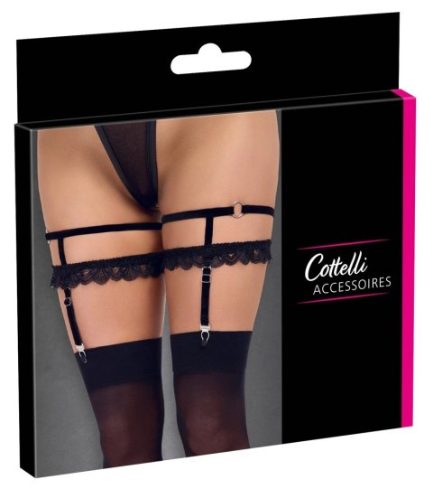 Cottelli ACCESSOIRES - Czarne Podwiązki Z Delikatną Seksowną Koronką L/XL