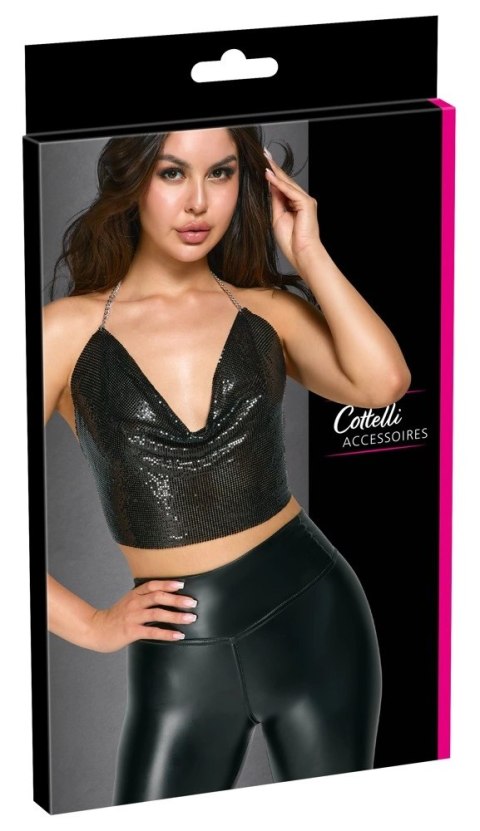Cottelli ACCESSOIRES - Czarny Top Bez Pleców Z Cekinów Na Srebrnym Łańcuszku