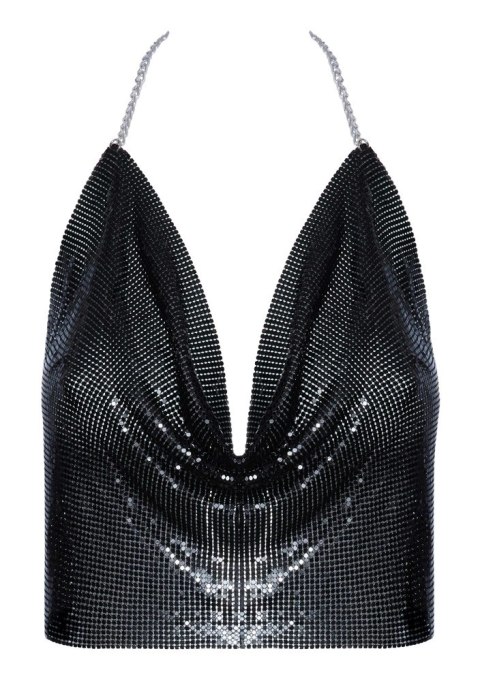 Cottelli ACCESSOIRES - Czarny Top Bez Pleców Z Cekinów Na Srebrnym Łańcuszku
