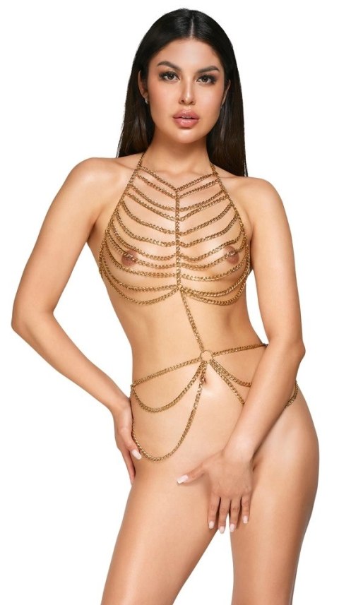 Cottelli ACCESSOIRES - Złoty Łańcuszek Na Ciało Z 3 Zapięciami