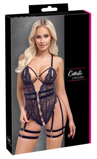 Cottelli LINGERIE - Koronkowe Body Bez Krocza Z Paskami Do Pończoch L