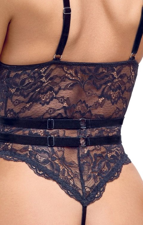 Cottelli LINGERIE - Koronkowe Body Bez Krocza Z Paskami Do Pończoch L