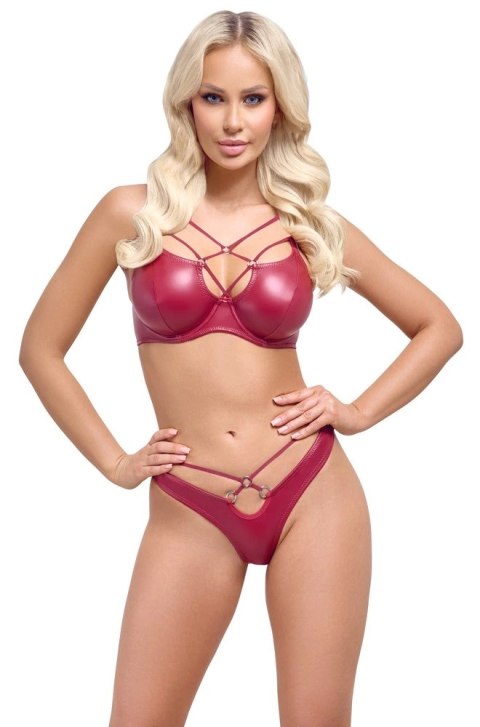 Cottelli LINGERIE - Seksowny Biustonosz Na Fiszbinach I Stringi Z Paseczkami Czerwone 80B/M