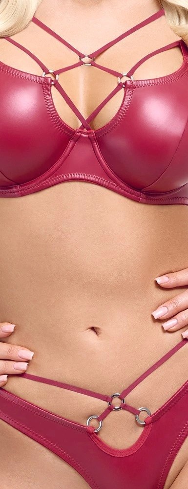 Cottelli LINGERIE - Seksowny Biustonosz Na Fiszbinach I Stringi Z Paseczkami Czerwone 80B/M