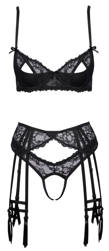 Cottelli LINGERIE - Seksowny Czarny Komplecik Do Pończoch 85C/L