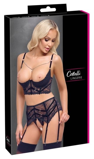 Cottelli LINGERIE - Seksowny Koronkowy 3-Częściowy Komplecik Czarny 80B/M