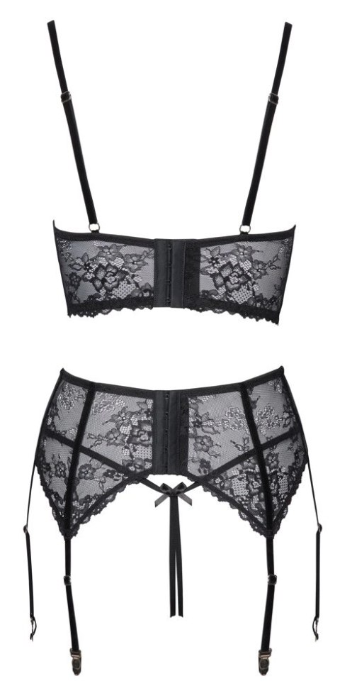 Cottelli LINGERIE - Seksowny Koronkowy 3-Częściowy Komplecik Czarny 85B/L