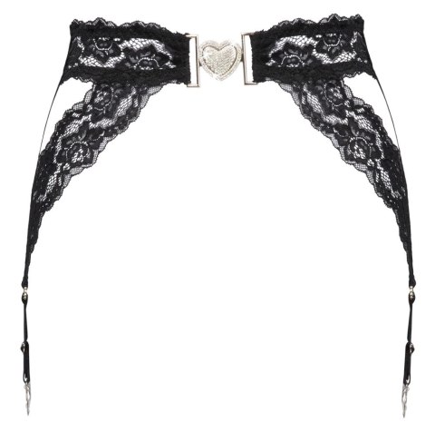 Cottelli LINGERIE - Seksowny Koronkowy Pas Do Pończoch Ze Srebrnymi Detalami S/M
