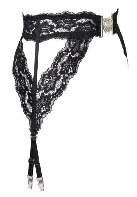 Cottelli LINGERIE - Seksowny Koronkowy Pas Do Pończoch Ze Srebrnymi Detalami S/M