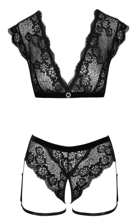Cottelli LINGERIE - Seksowny Koronkowy Top I Majtki Bez Krocza Czarne XL Cottelli LINGERIE - Seksowny Koronkowy Top I Majtki Bez Krocza Czarne XL