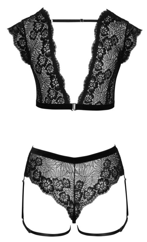 Cottelli LINGERIE - Seksowny Koronkowy Top I Majtki Bez Krocza Czarne L Cottelli LINGERIE - Seksowny Koronkowy Top I Majtki Bez Krocza Czarne L
