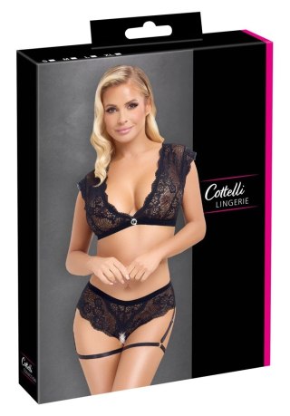 Cottelli LINGERIE - Seksowny Koronkowy Top I Majtki Bez Krocza Czarne M