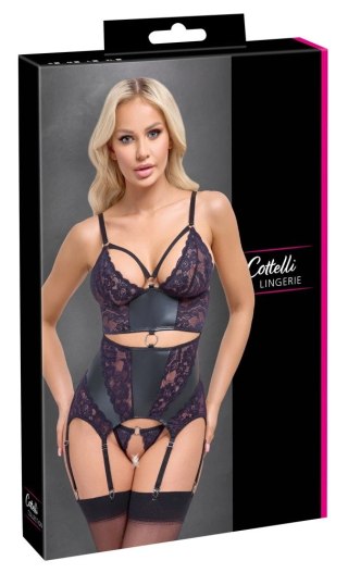 Cottelli LINGERIE - Seksowny Matowy Top Do Pończoch I Stringi Bez Krocza S