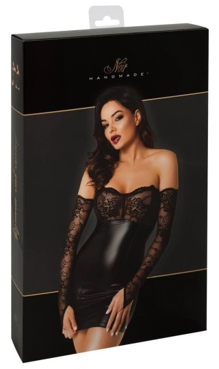 Noir - Czarna Mini Sukienka Bez Ramiączek Z Koronkowymi Rękawiczkami Orgia XL