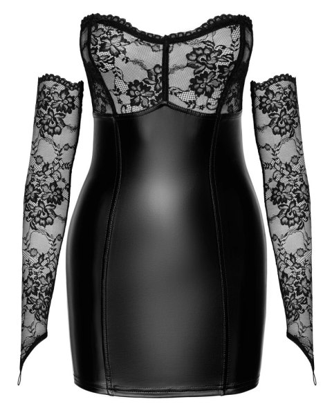 Noir - Czarna Mini Sukienka Bez Ramiączek Z Koronkowymi Rękawiczkami Orgia XL