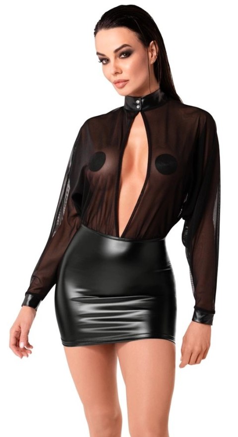 Noir - Czarna Mini Sukienka Z Prześwitującą Górą Orgia XL