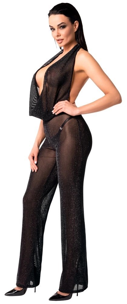 Noir - Elegancki Czarny Kombinezon Z Prostą Nogawką Orgia L Noir - Elegancki Czarny Kombinezon Z Prostą Nogawką Orgia L